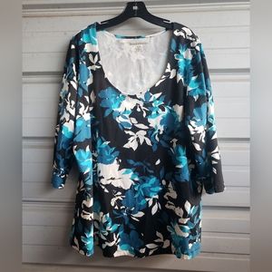 1X 22/24 Jessica London Spring Floral Top knit shirt women's blue